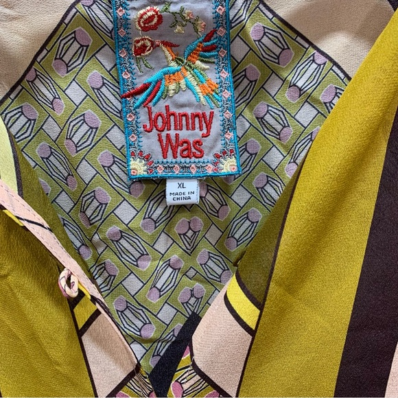 XL Johnny Was Echo Tahlia Silk Dress Yellow Multi - Picture 4 of 10